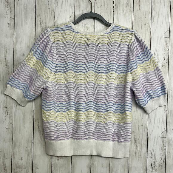 Loft Colorful Scallop Half Sleeve Dainty Feminine Rainbow Knit Sweater XL - Picture 2 of 9